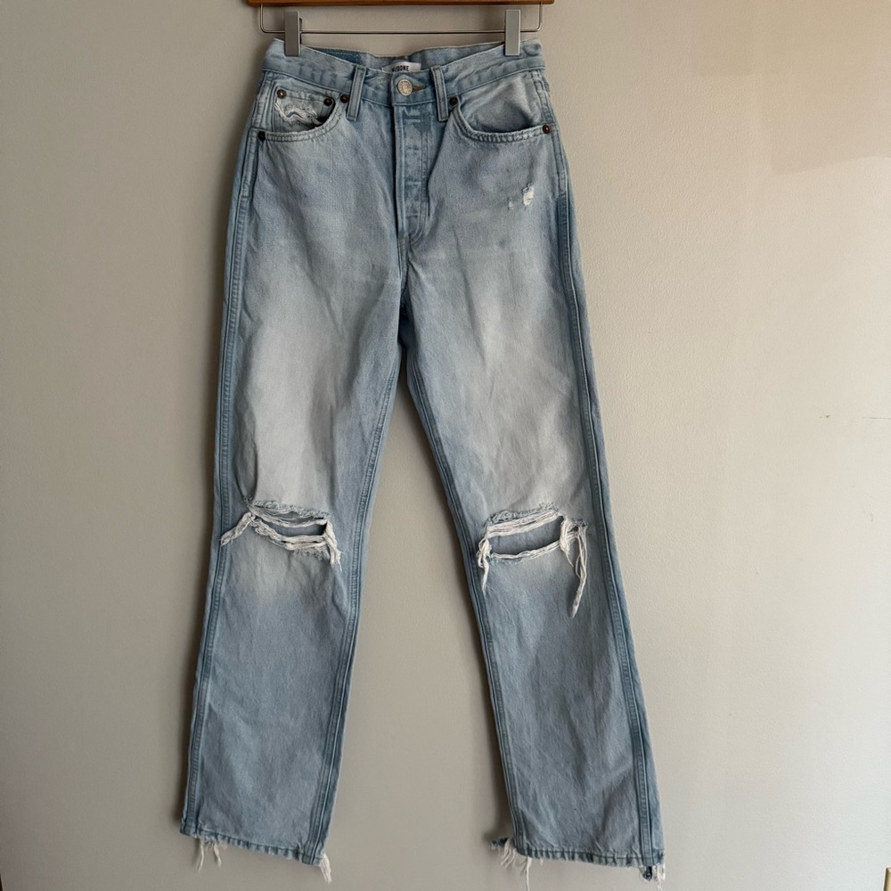 Re/Done Light Wash Distressed Straight-Leg Jeans - Picture 2 of 9